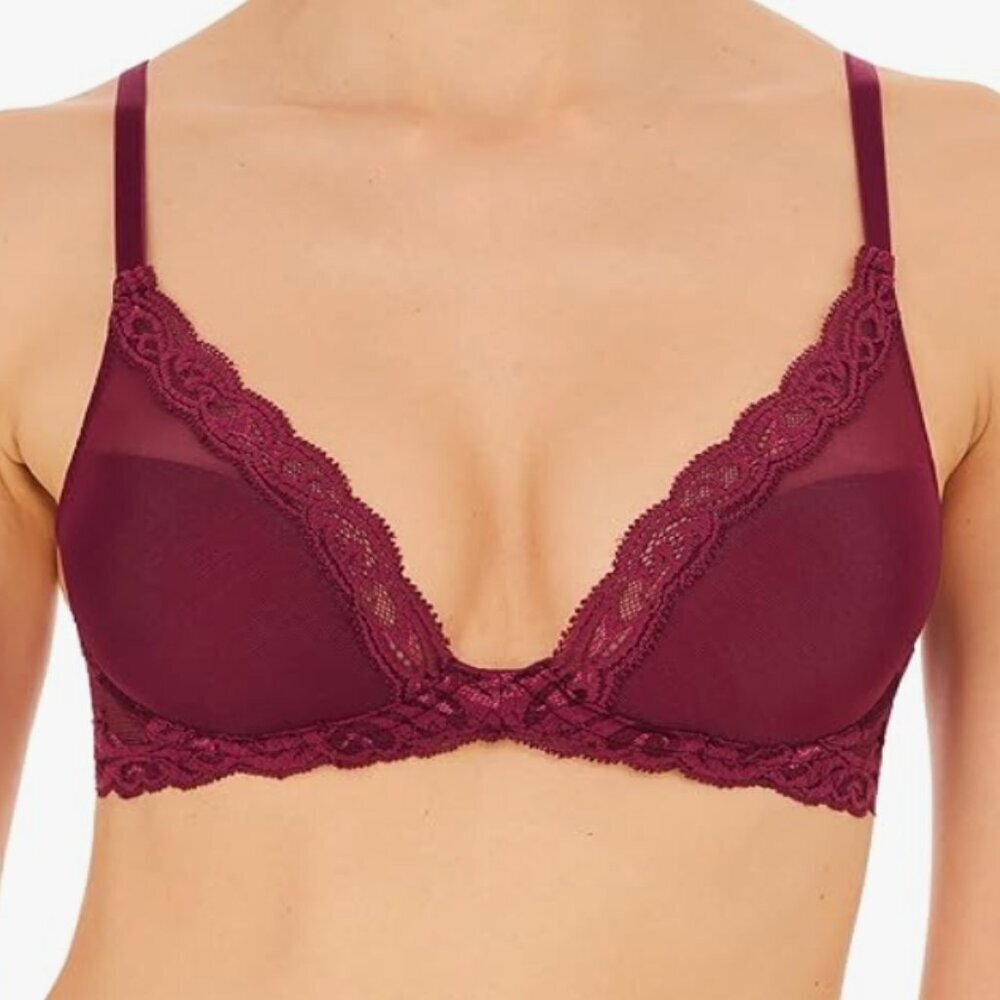 NWT NATORI Women Feathers Lace Plunge T-Shirt Bra, crushed velvet, 36DD
